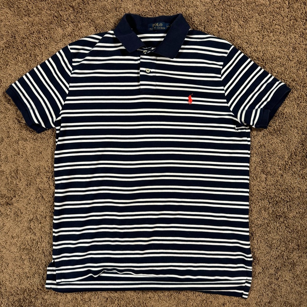 Polo Ralph Lauren Men's Polo Shirt Short Sleeve Classic Fit Blue/White Stripe L